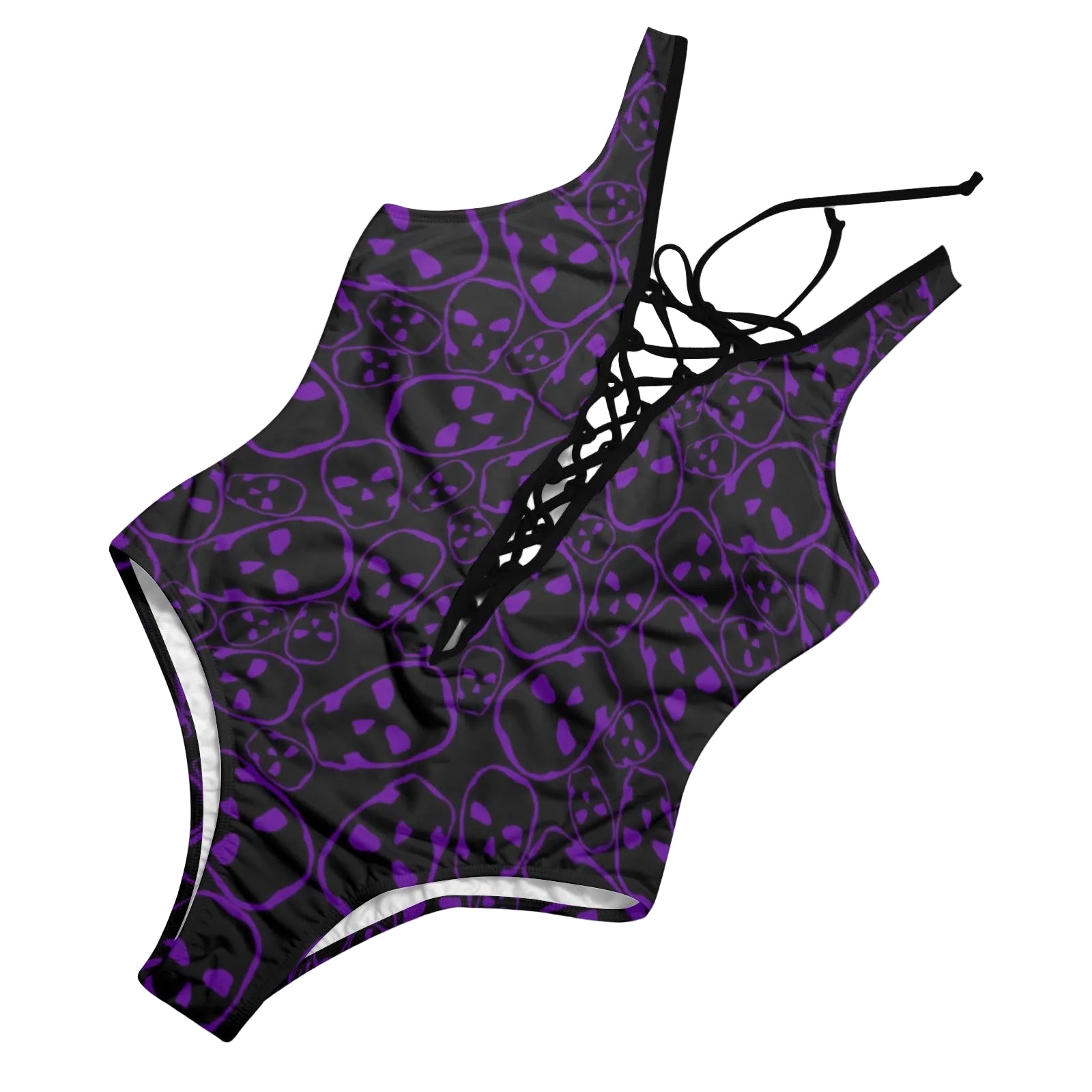 ANTIBrand Purple Tumbling Skulls Lace-up Front Swimsuit