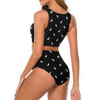Women's High Waist Two-Piece Swimsuit with Tie-Front Bikini Bottom