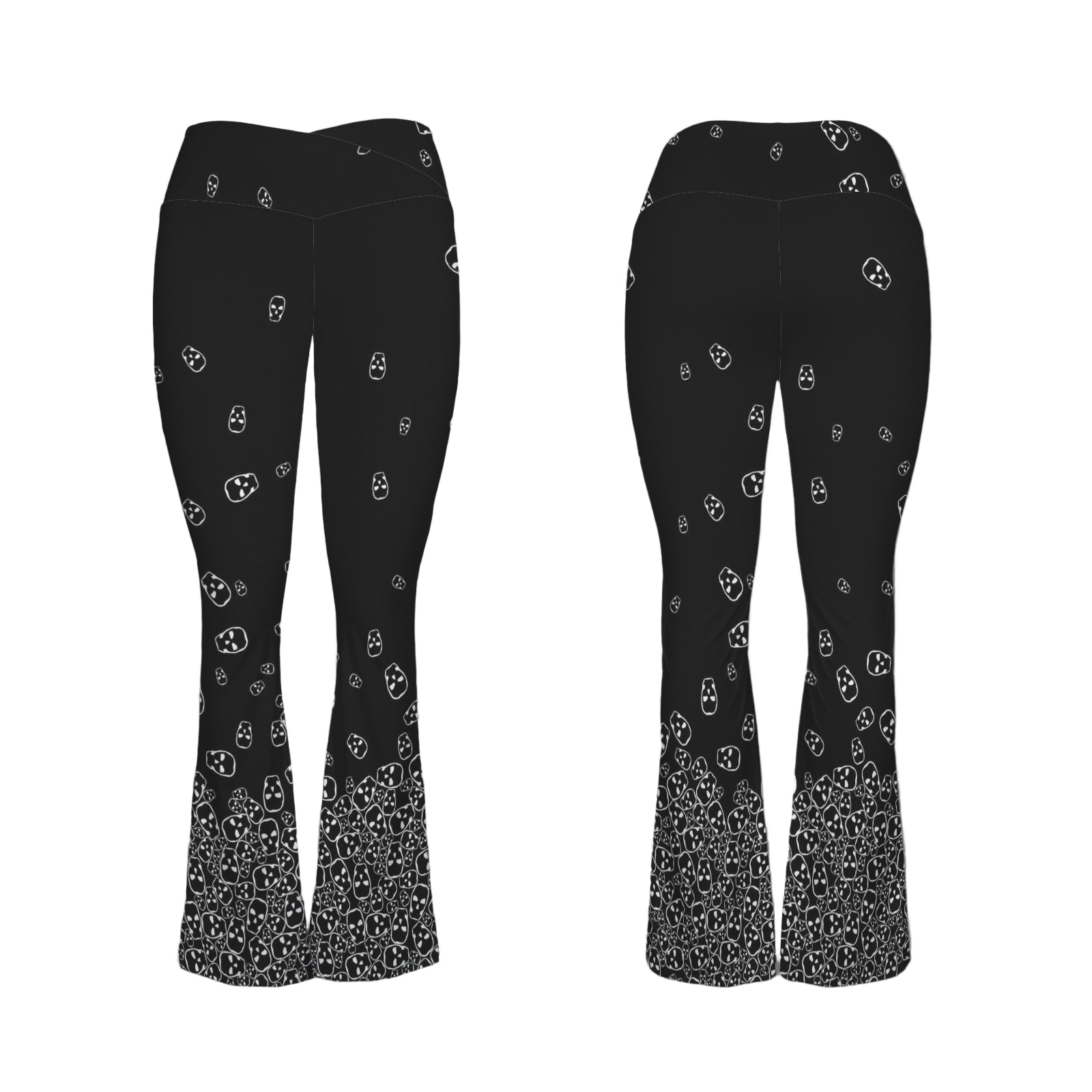 ANTIBrand black flared leggings with white skull cascade print