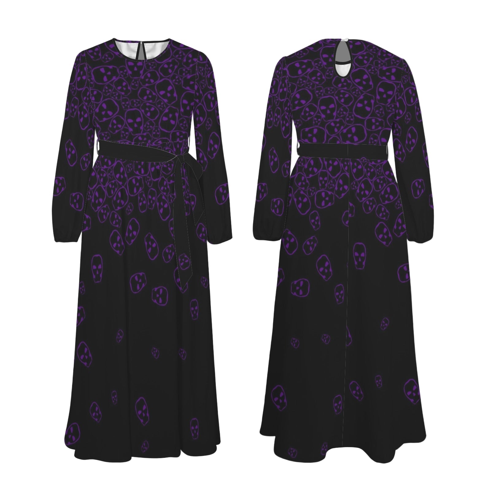 Alternative fashion maxi dress with tumbling skulls pattern