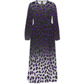 Dress with purple and black cheetah pattern on a white background