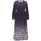 Dress with purple and black cheetah pattern on a white background