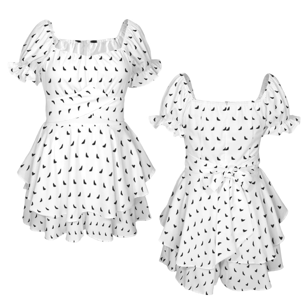 Polka Bats Off the Shoulder Ruffle Romper