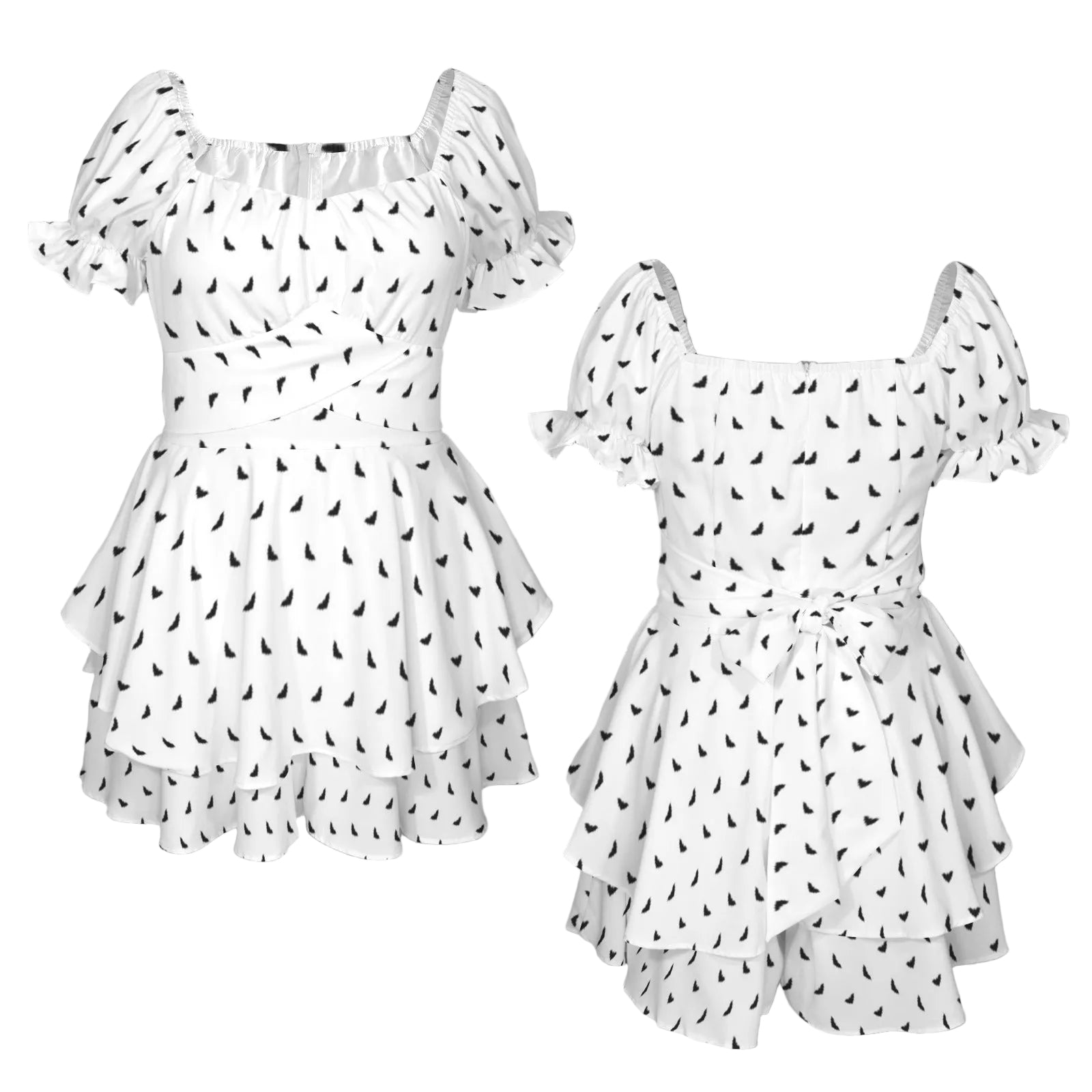 Polka Bats Off the Shoulder Ruffle Romper