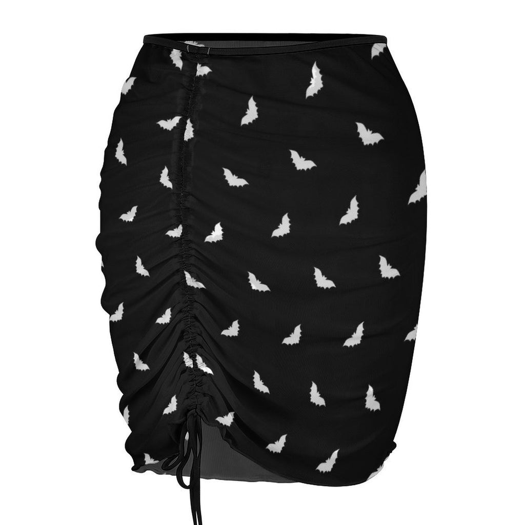 All-Over Print Women's Ruched Mesh Beach Cover Up Mini Skirt