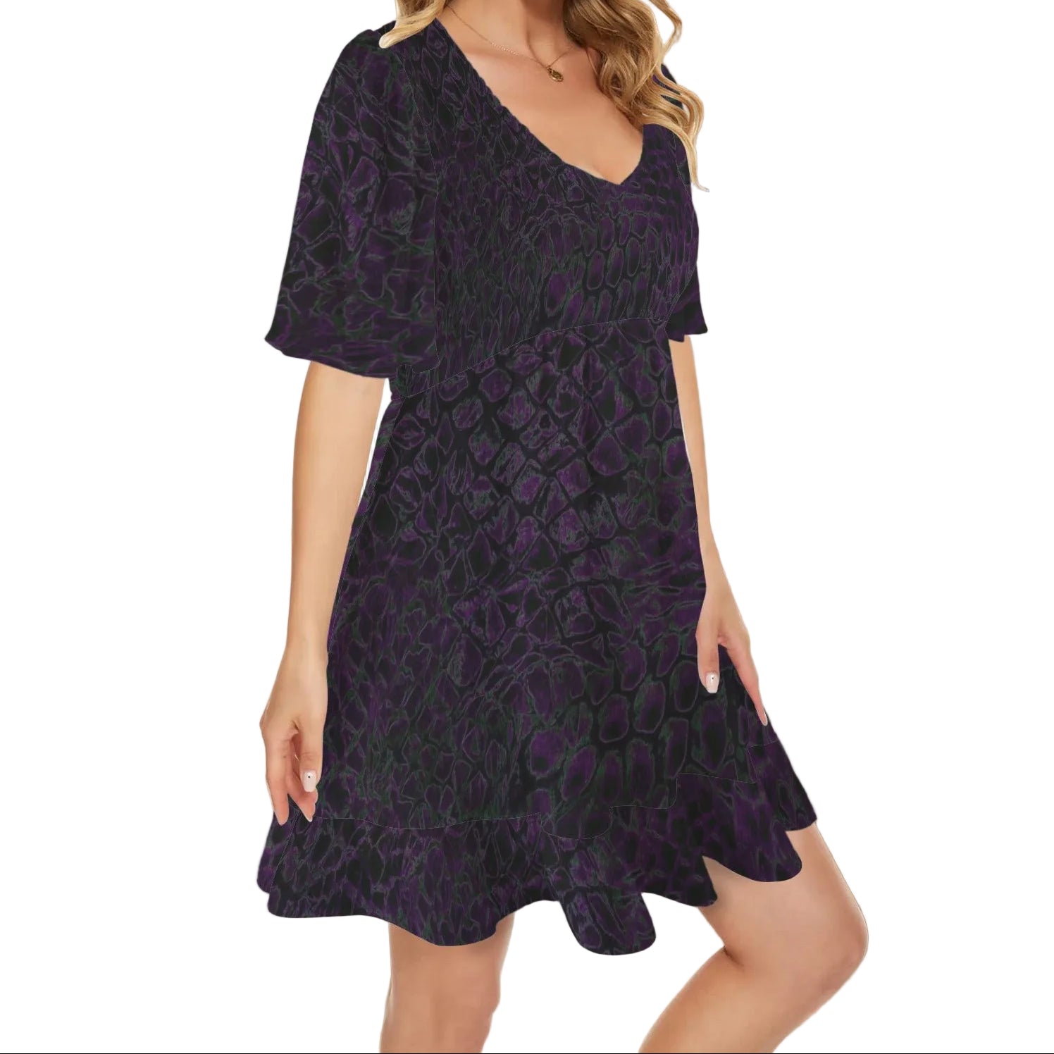 ANTIBrand Hydra Skin V-neck Ruffle Hem Dress