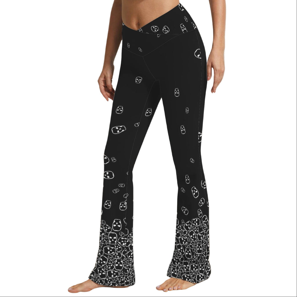 ANTIBrand black flared leggings with white skull cascade print