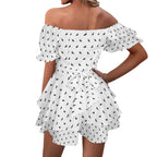 Polka Bats Off the Shoulder Ruffle Romper