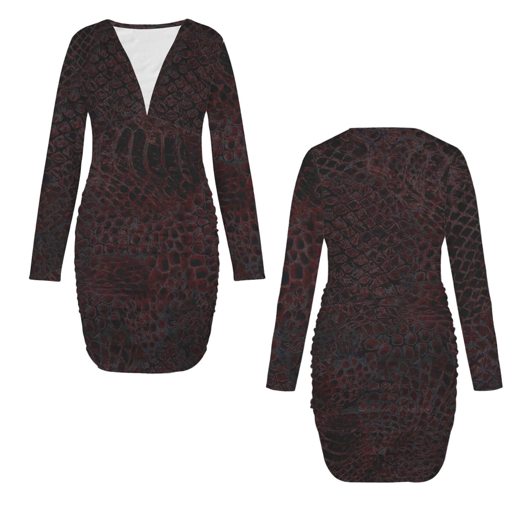 ANTIBrand Wyvern Skin Long Sleeve Plunge Mini Dress