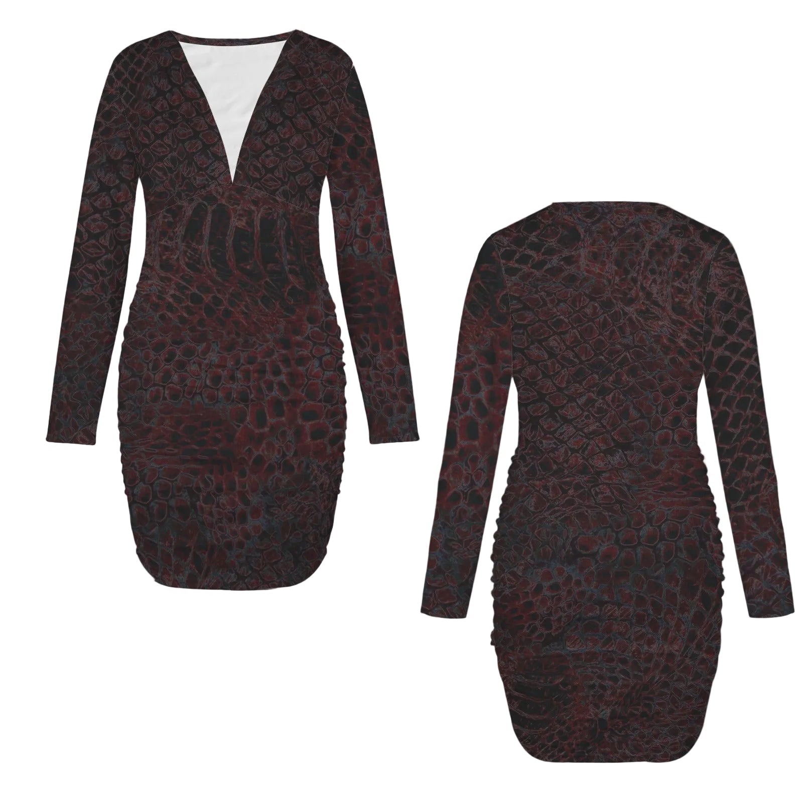 ANTIBrand Wyvern Skin Long Sleeve Plunge Mini Dress