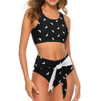 Women's High Waist Two-Piece Swimsuit with Tie-Front Bikini Bottom
