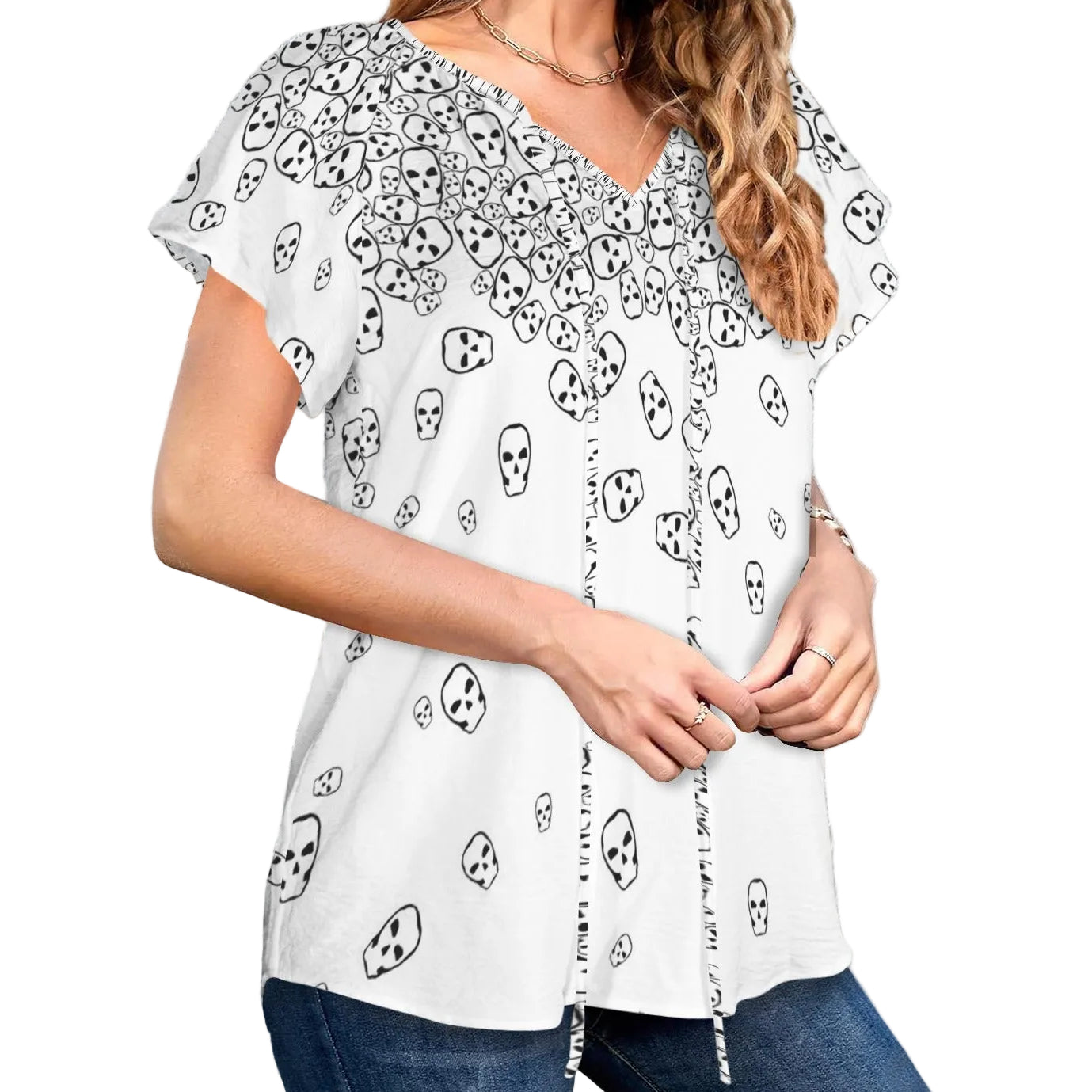 ANTIBrand Really Tumbling Skulls Drawstring Blouse