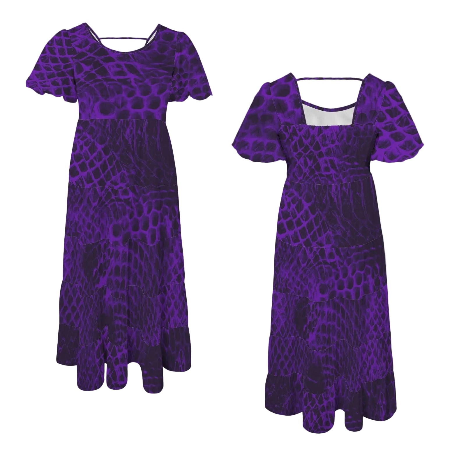 ANTIBrand Shedding Skin Purple Demon Skin Puff Sleeve Tiered Maxi Dress