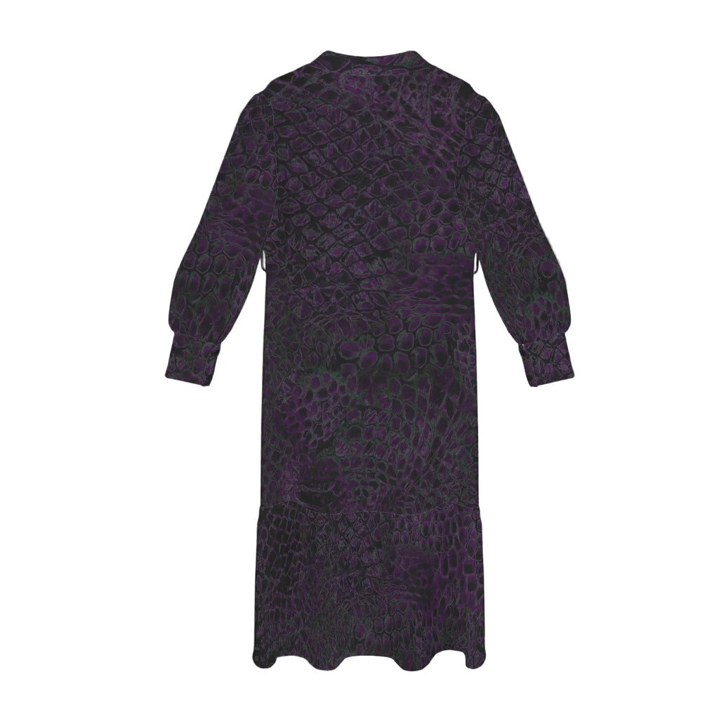 ANTIBrand Hydra Skin Lantern Sleeve Tie Waist Shirt Dress