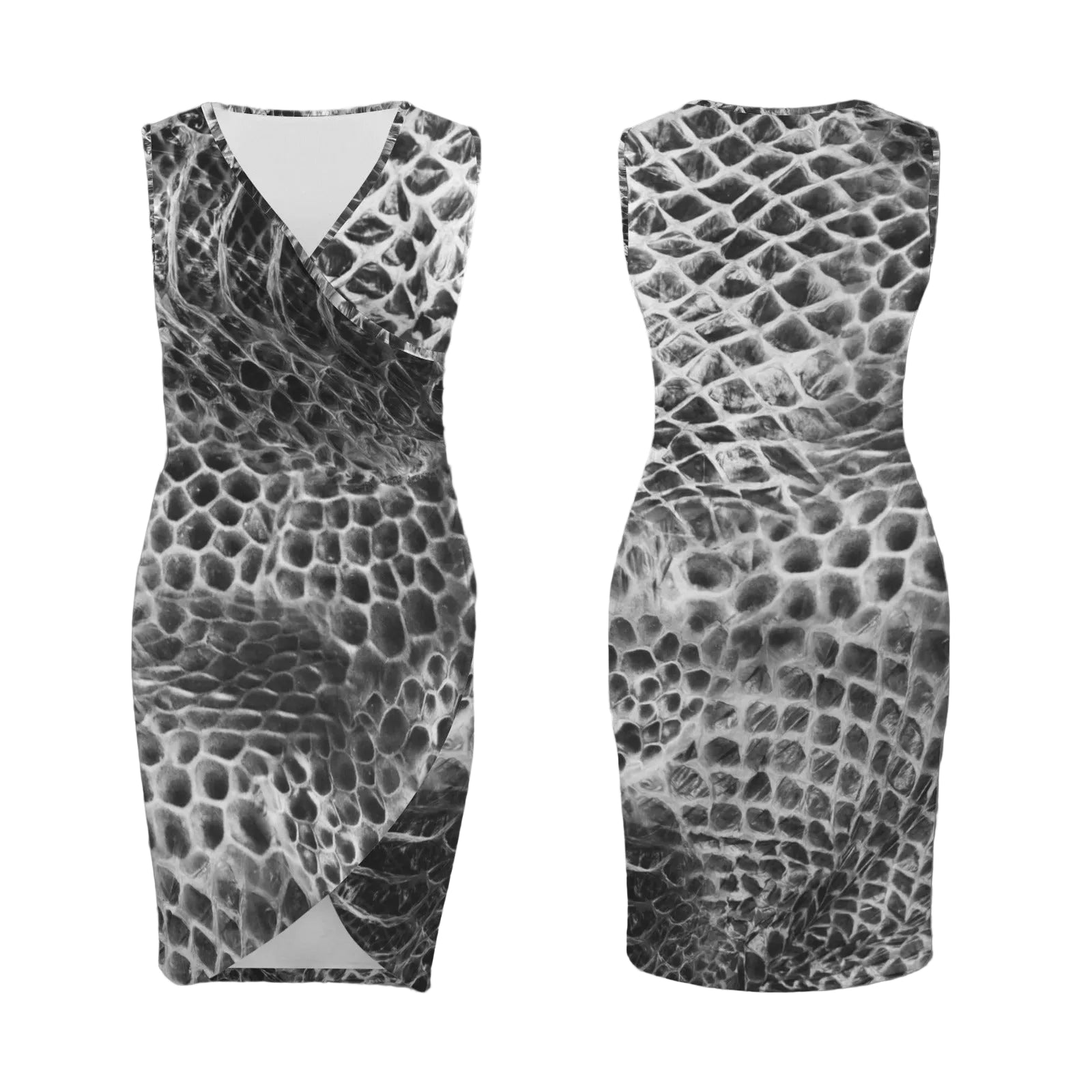 Shedding Skin Snakeskin Effect Wrap Over Effect Mini Dress