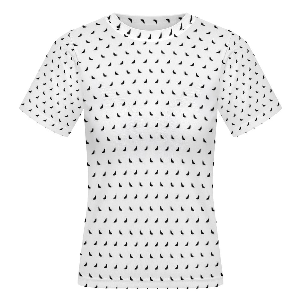 Polka Bats Mesh Sheer T-Shirt Crew Neck Short Sleeve Top