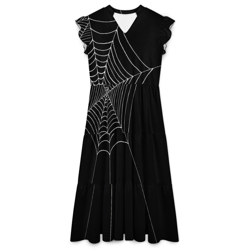Women's Casual Ruffle Sleeve V Neck Midi Dress