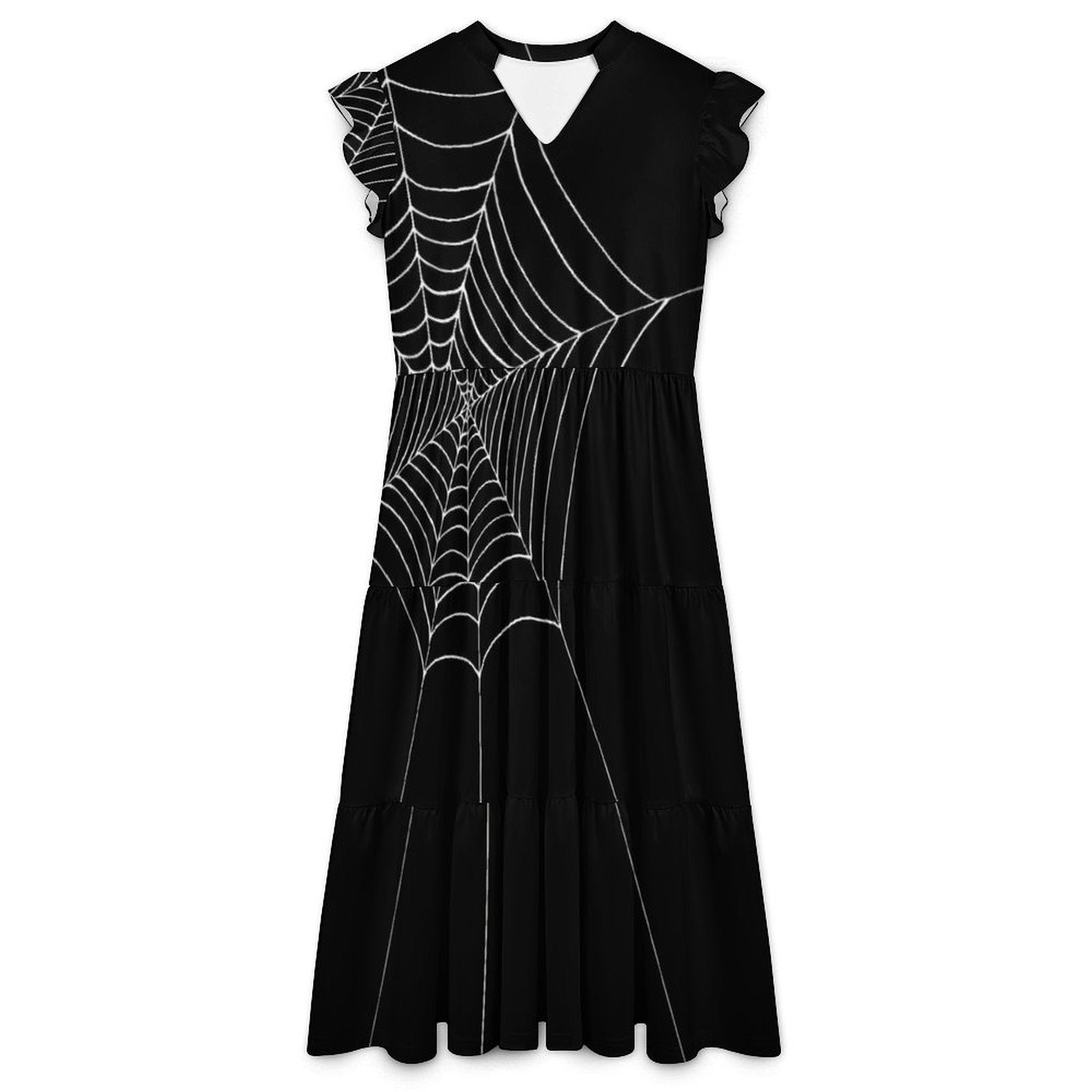 Women's Casual Ruffle Sleeve V Neck Midi Dress
