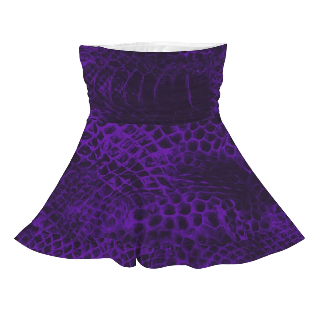 ANTIBrand Shedding Skin Purple Demon Skin Strapless Ruffle Skater Mini Dress Back Flat Lay