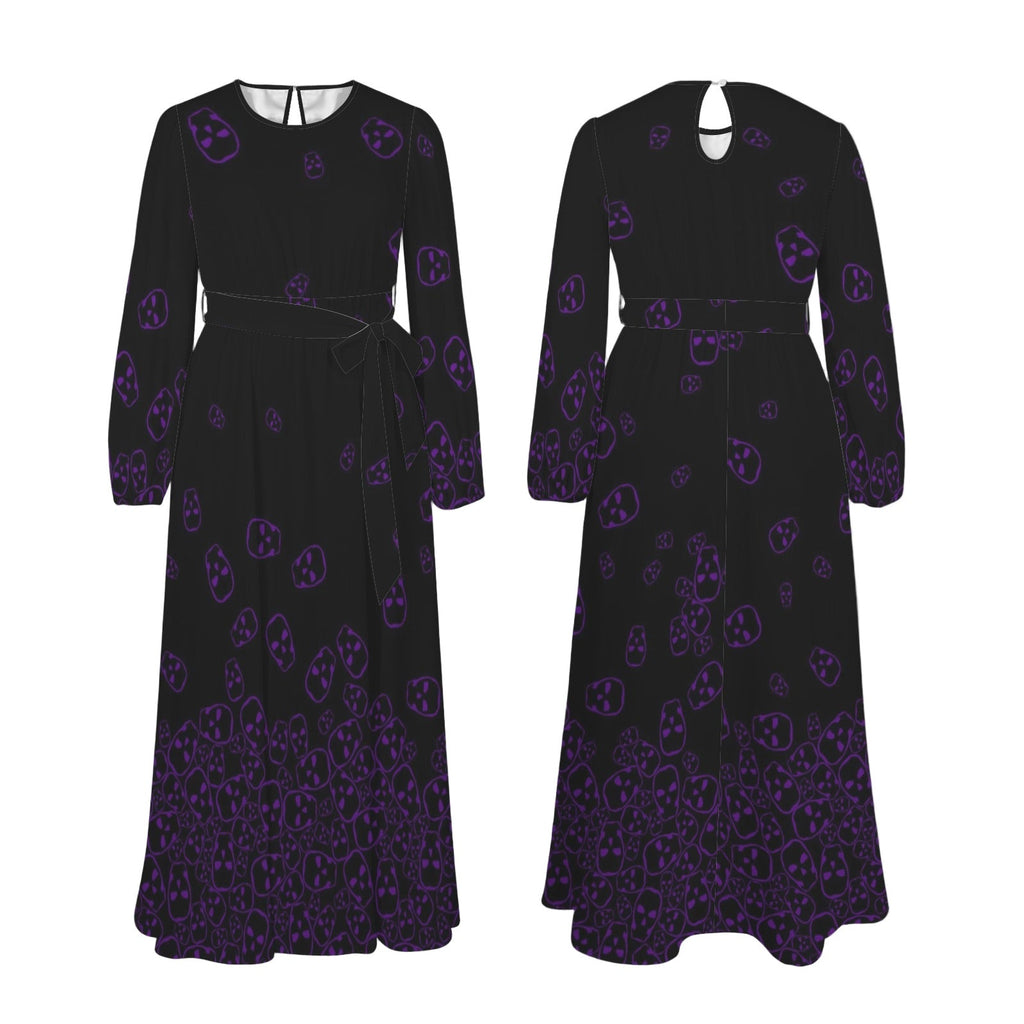 Long sleeve goth maxi dress with round neckline and pockets